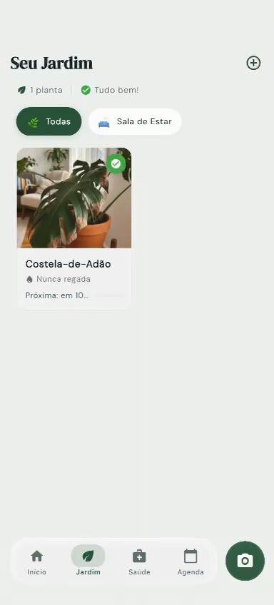 Tela do Meu Jardim no Bloom com lista de plantas