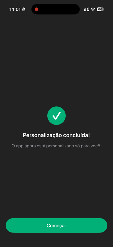 Tela de personalização concluída no Planto