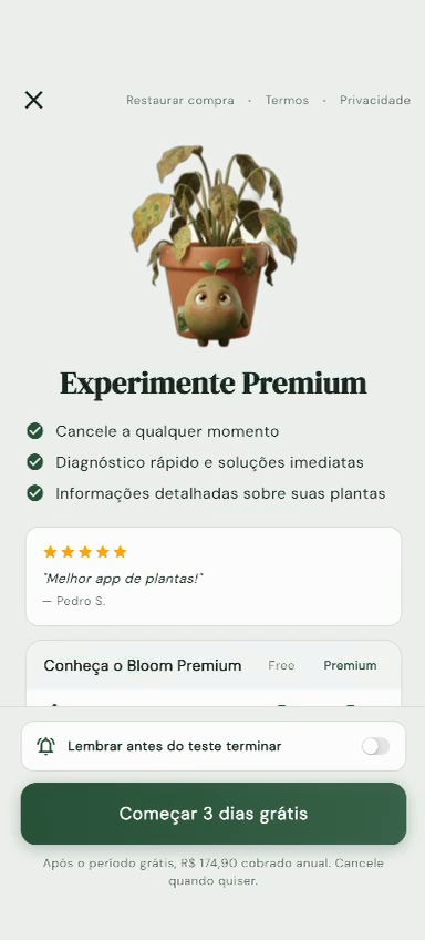 Tela principal de assinatura do Bloom