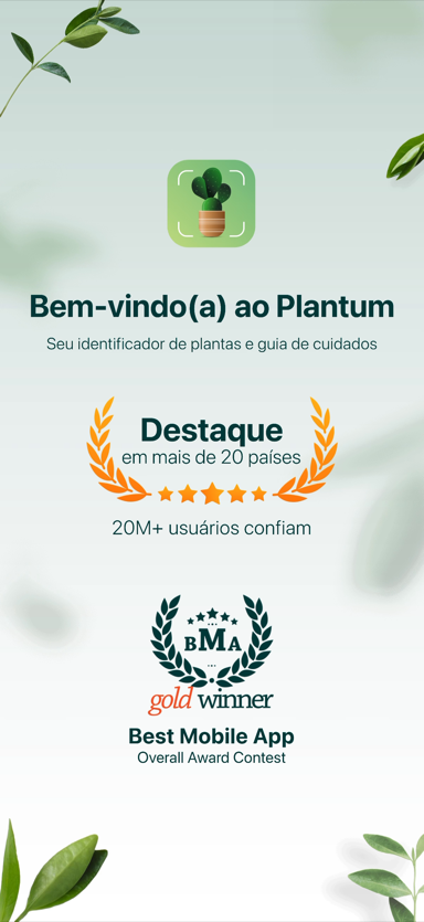 Tela de boas-vindas do Plantum com selos de reconhecimento