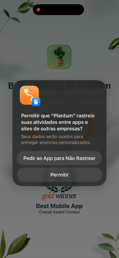 Pedido de permissão de rastreamento no Plantum