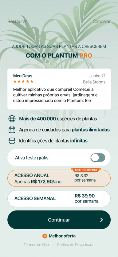 Tela de assinatura do Plantum
