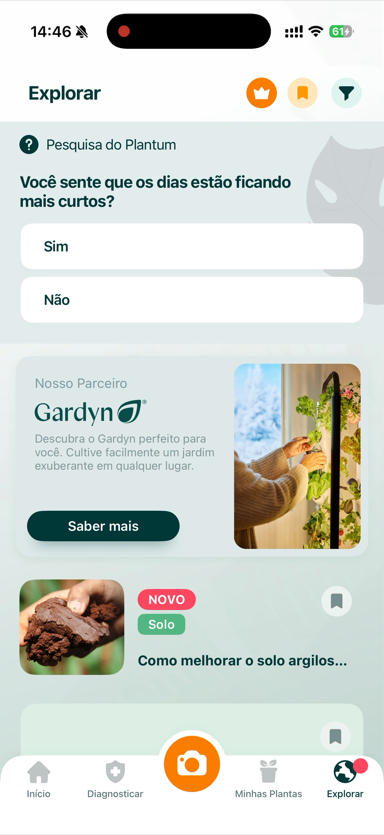 Aba Explorar do Plantum com artigos
