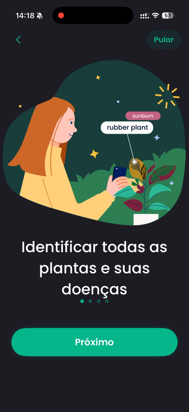 Tela explicando a identificação de plantas e doenças no Plantin