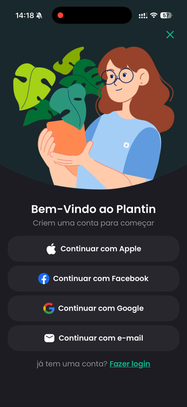 Tela de criação de conta no Plantin