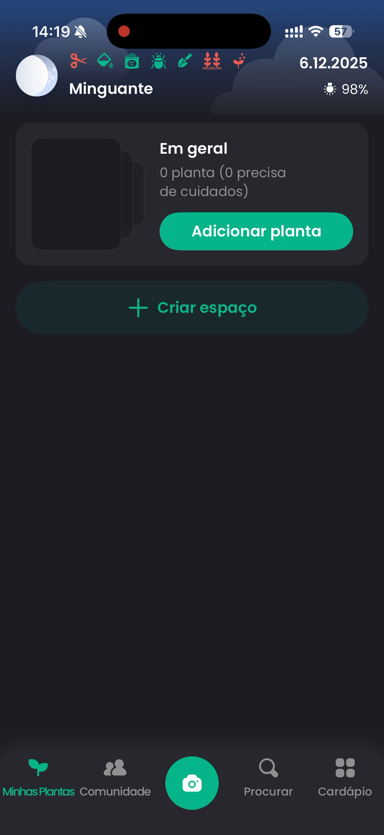 Tela inicial do Plantin com as fases da lua