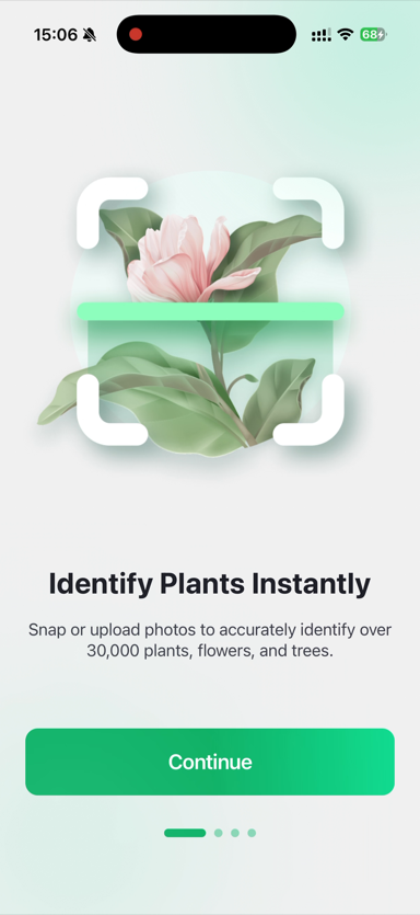 Tela de identificação de plantas no Blossom