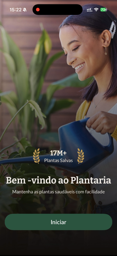 Tela de boas-vindas do Plantaria com a prova social