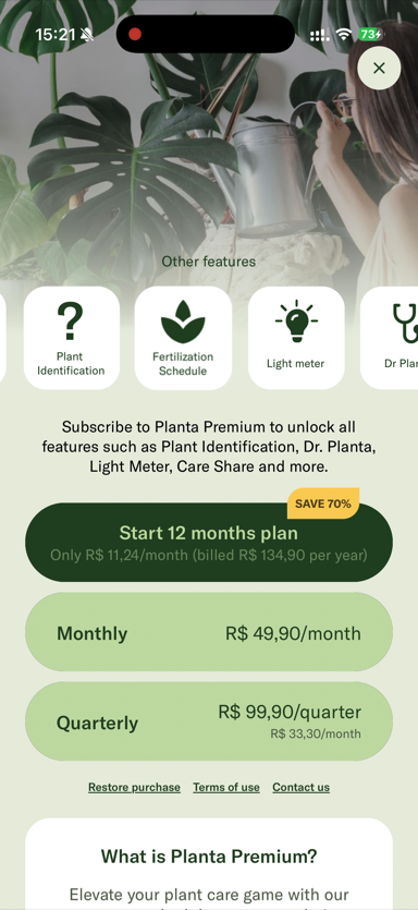 Tela de planos do Planta