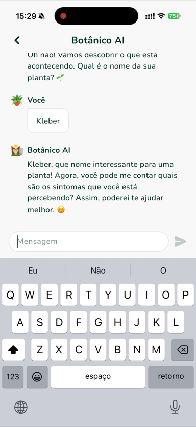 Chat com o Botânico AI no Plantify