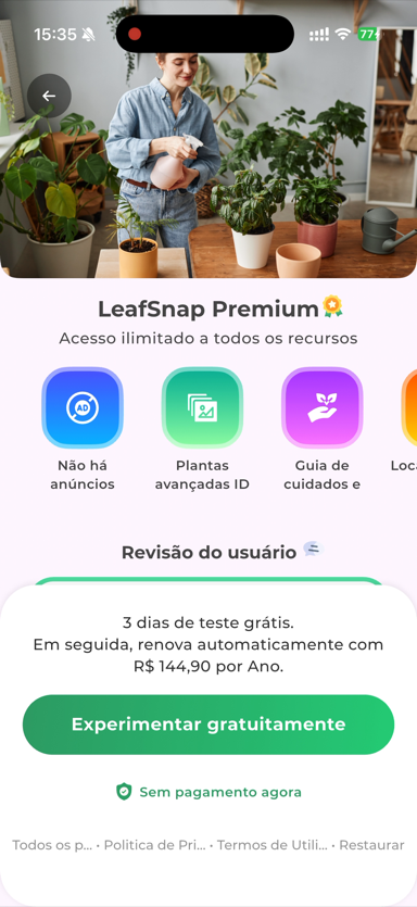 Tela de oferta do LeafSnap Premium