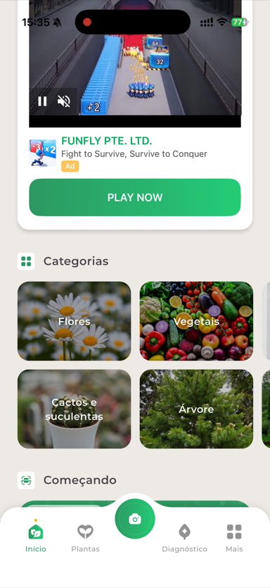 Tela inicial do LeafSnap na versão grátis com anúncio